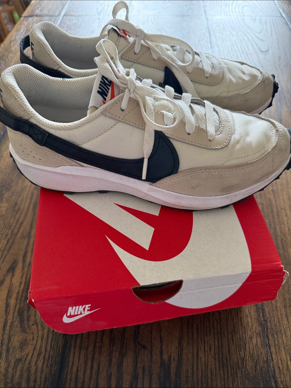 Nike Women's Beige and White Athletic Waffle Sneakers - Picture 3 of 4